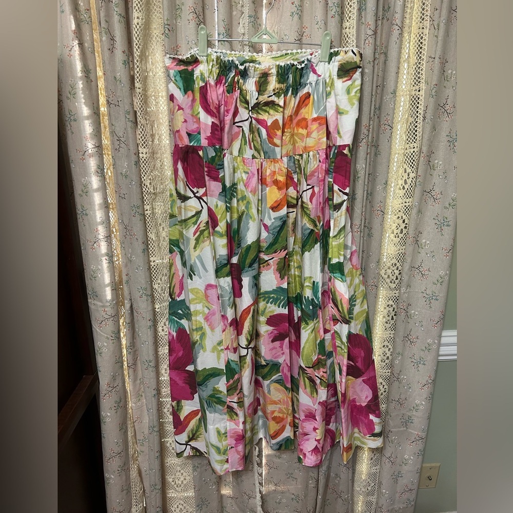 Farm Rio Painted Flowers Belted Cotton Skirt w/ Pockets Size Small RUNS LARGE - Picture 5 of 6